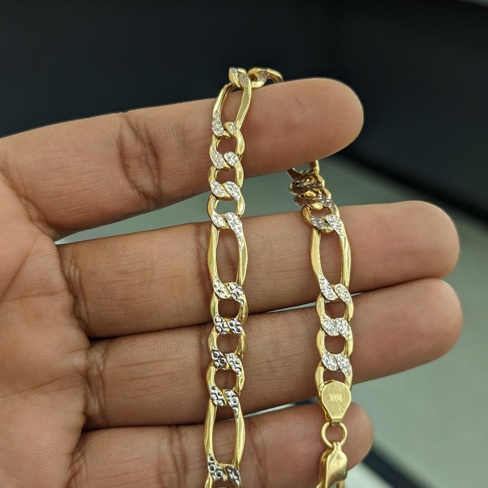 10kt Real Gold Figaro Diamond Cut Bracelet 8.1mm 8 Inch - Picture 10 of 11